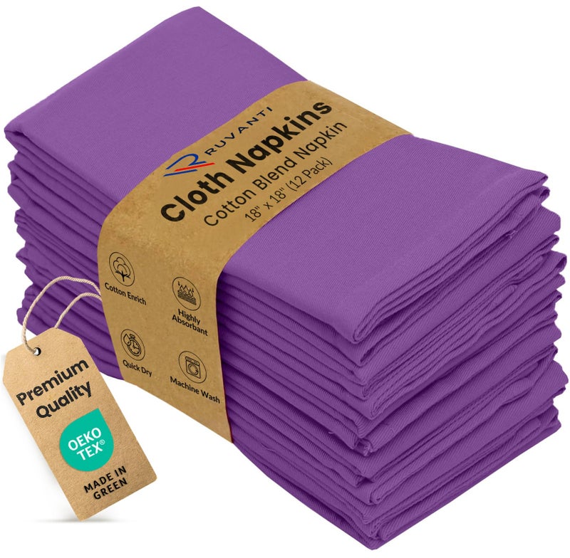 Ruvanti Cloth Napkins Set of 12, 18x18 Inches Napkins Cloth Washable, Soft, Durable, Absorbent, Cotton Blend. Table Dinner Napkins Cloth for Hotel, Lunch, Restaurant, Wedding Events, Parties - Purple - Image 1